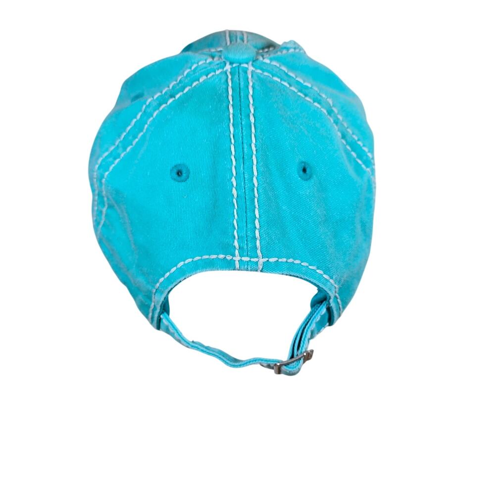 Happy Camper Slideback Hat Greenish-Blue One Size Adjustable Distressed Dog Pin - Picture 6 of 10